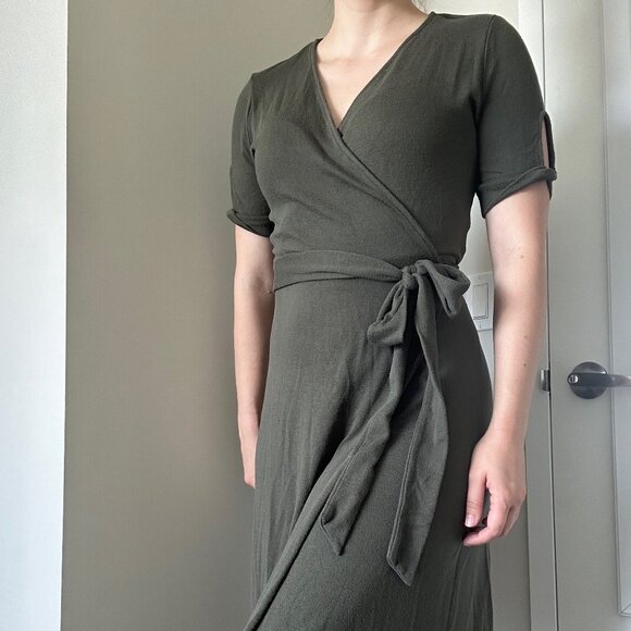 Gap Olive Green Midi Wrap Dress - Picture 1 of 6